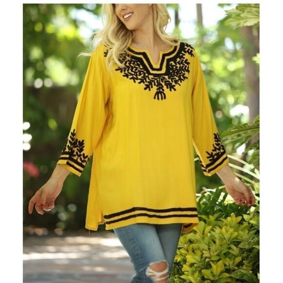 Yellow & Black Tunic - Women Ananda's Collection Size L # H882 - Picture 3 of 6